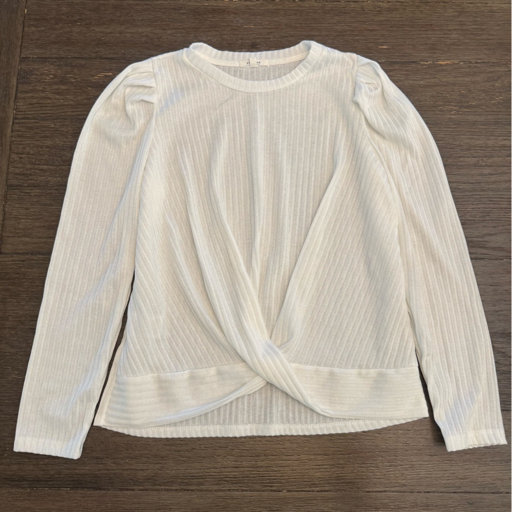 Pleione White Ribbed Women's Top sweater size large